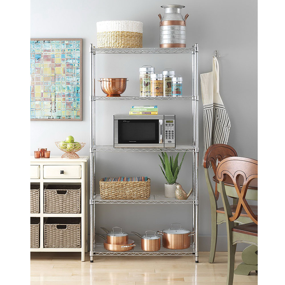 Kitchen Appliances Warehouse - ชั้นวางของ 5 ชั้น สีเงิน โครงเหล็ก ตู้เก็บของ
