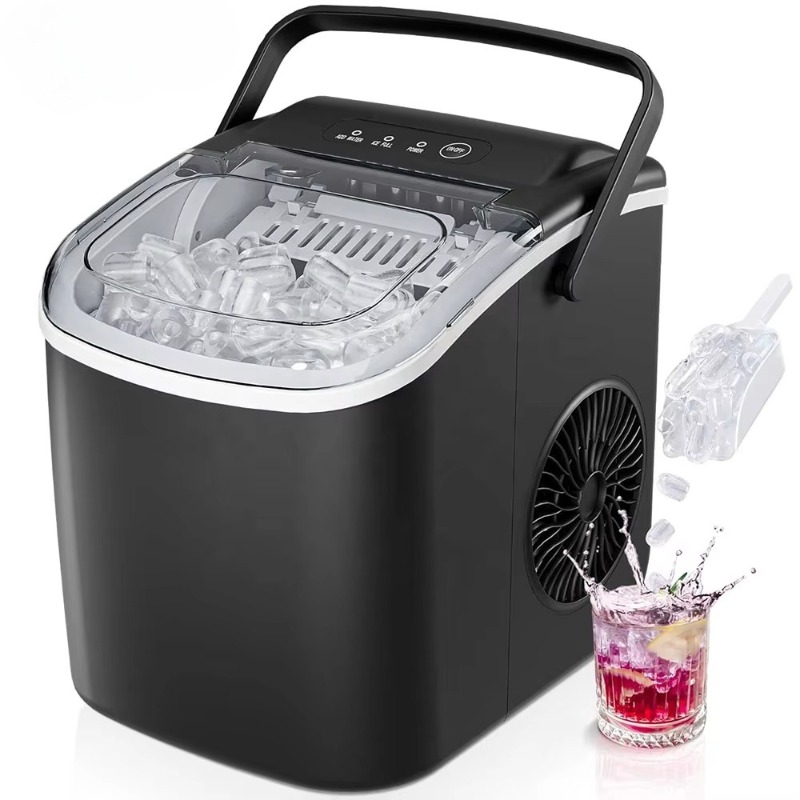 Kitchen Appliances For Home - เครื่องทำน้ำแข็งแบบตั้งโต๊ะพกพา พร้อมหูหิ้ว เครื่องทำน้ำแข็งก้อนทรงกระสุนอัตโนมัติ สำหรับใช้ในบ้าน ห้องครัว บาร์